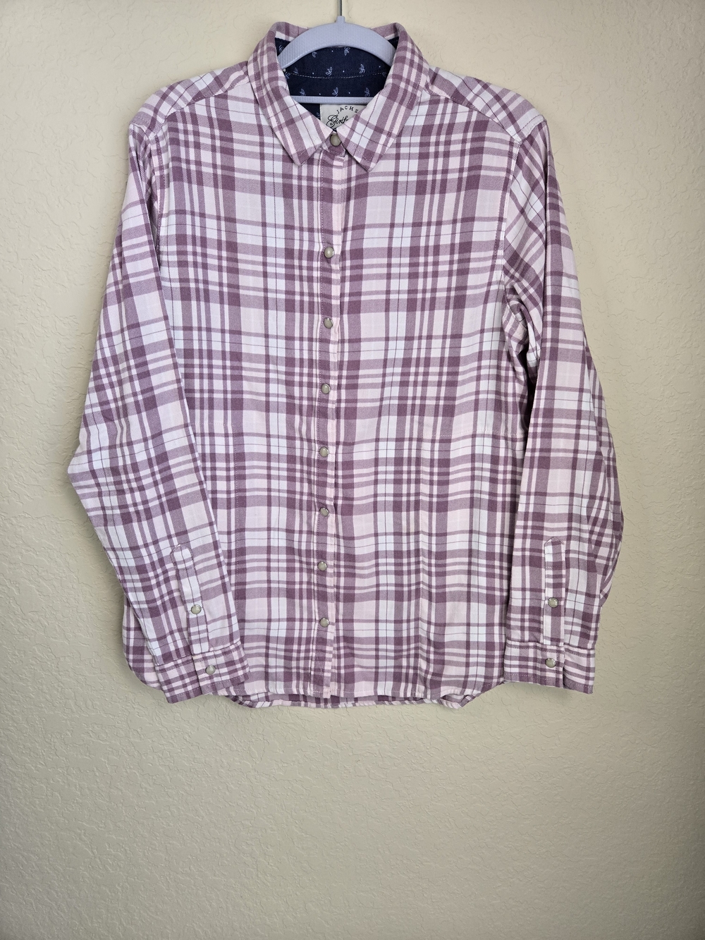 JACHS Girlfriend NY Soft Plaid Button Down Shirt Size S Purple Cream Snap